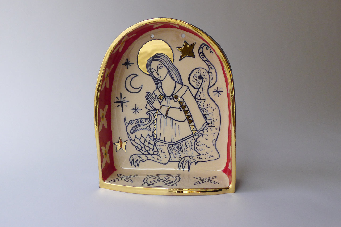 saint Margaret and the dragon ceramic shrine