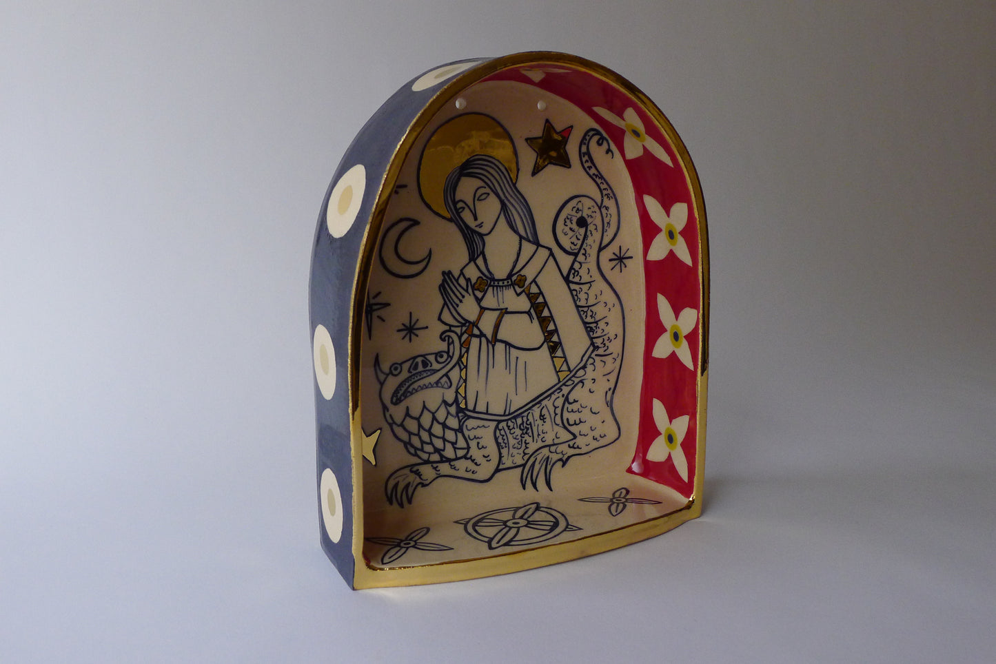 saint Margaret and the dragon ceramic shrine