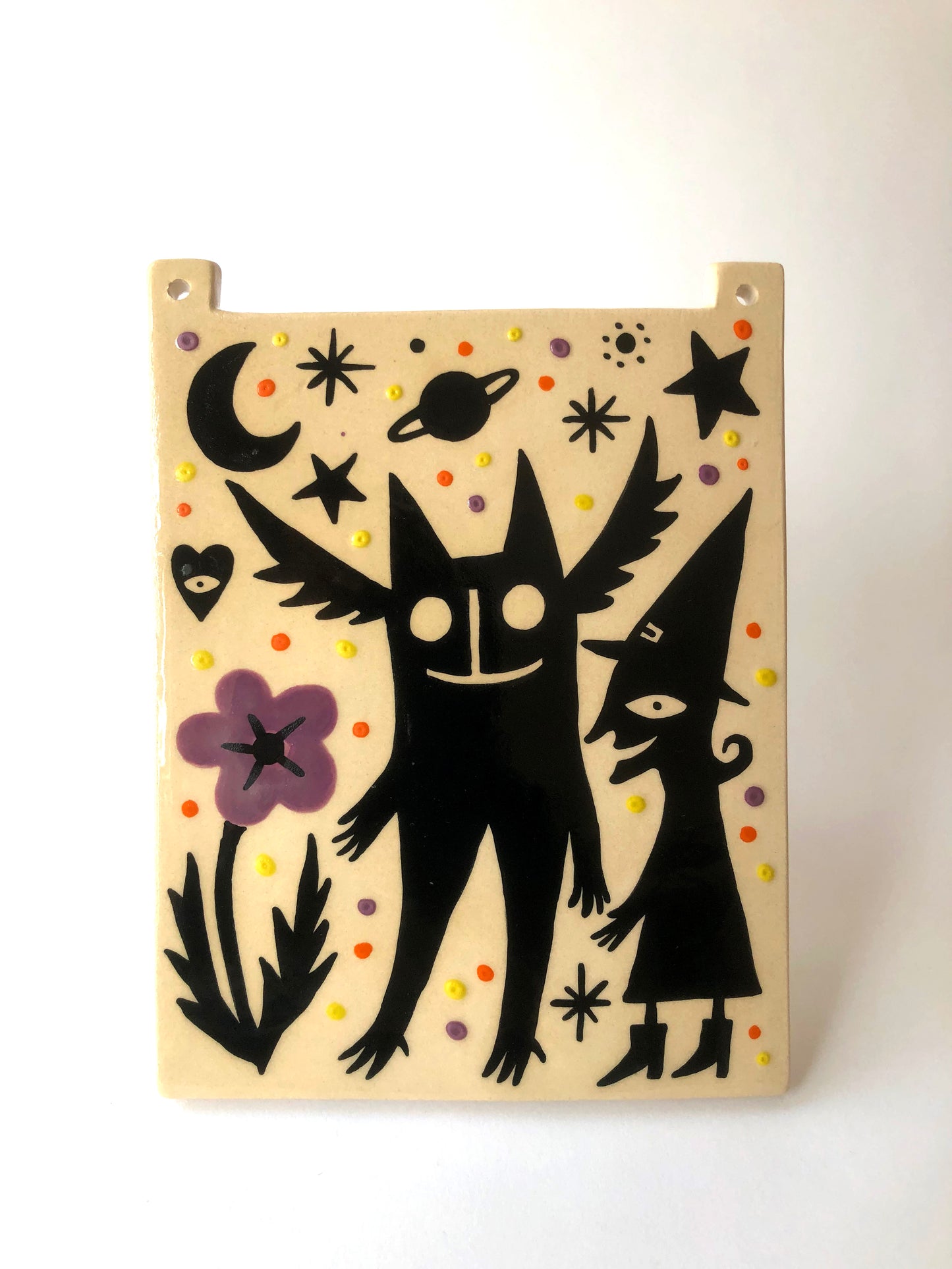 Witch and spirit ceramic tile