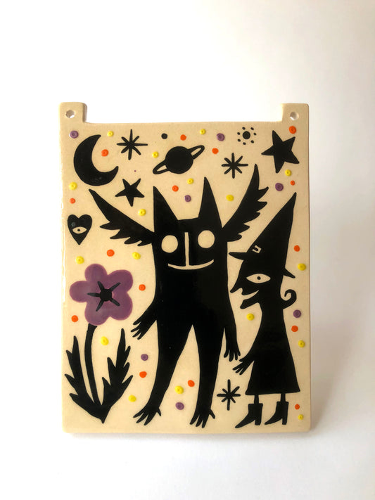 Witch and spirit ceramic tile