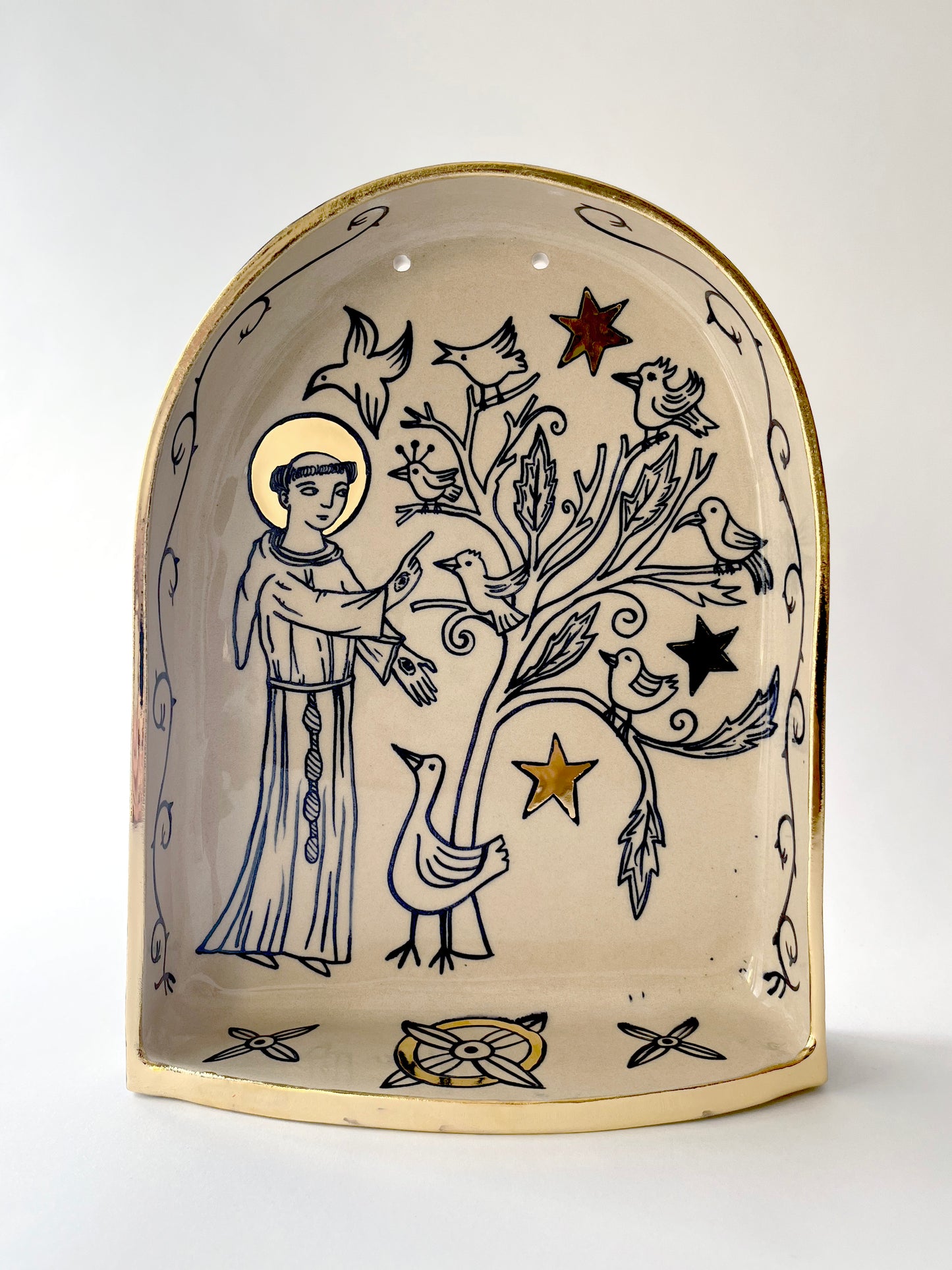 Saint Francis preaching to the birds ceramic shrine