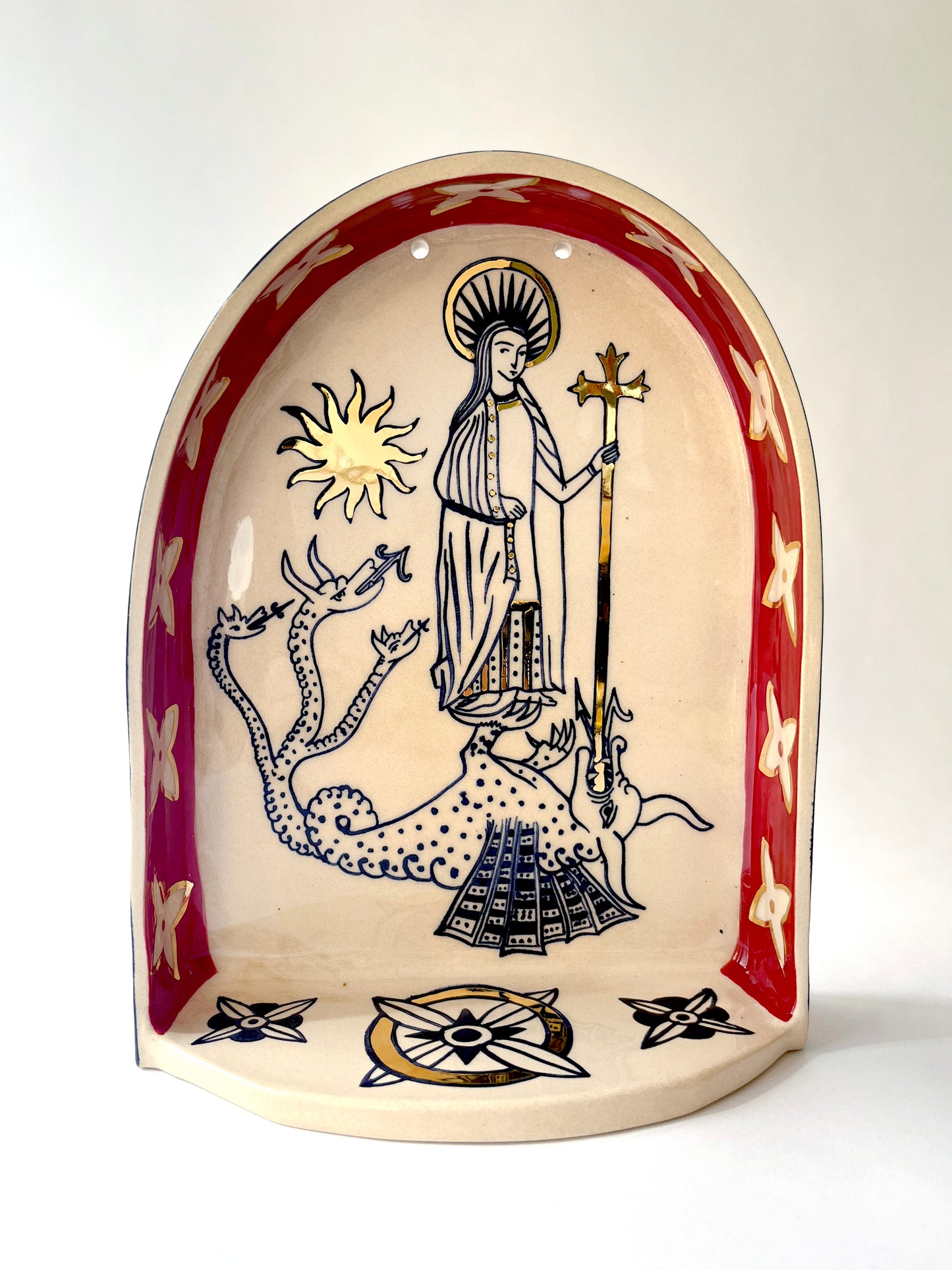 Saint Margaret and the dragon ceramic shrine