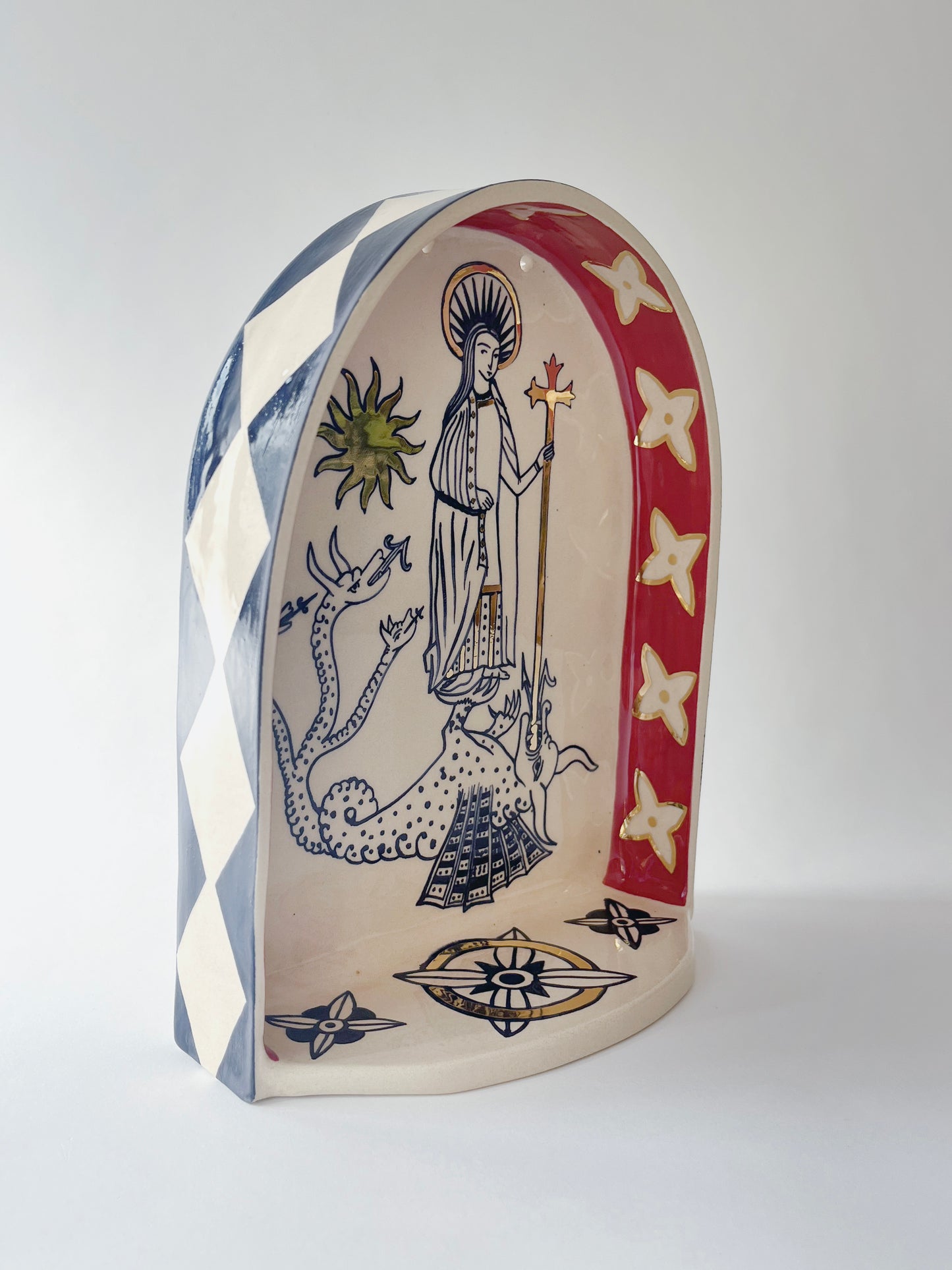 Saint Margaret and the dragon ceramic shrine