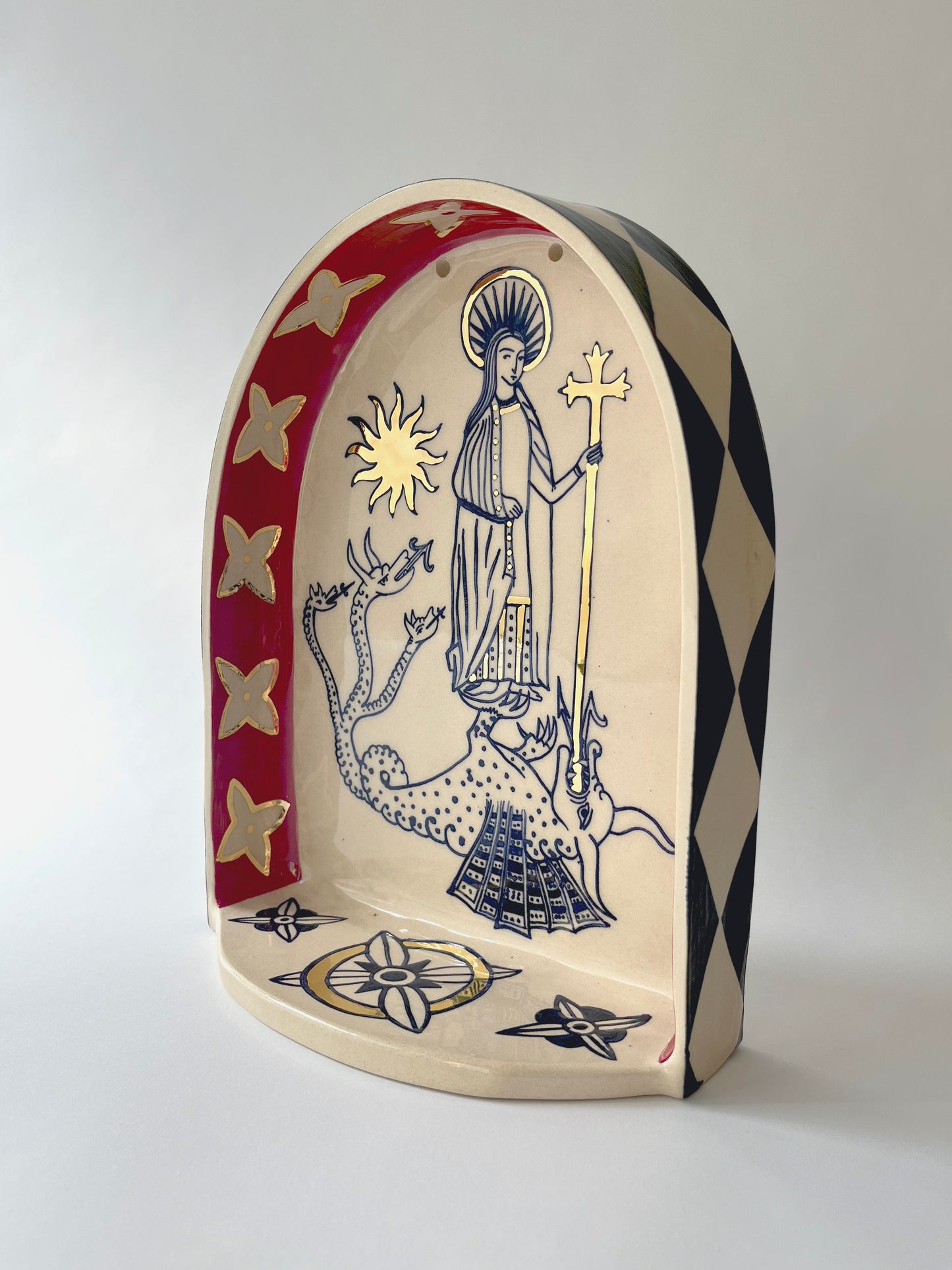 Saint Margaret and the dragon ceramic shrine