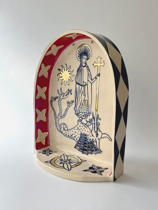 Saint Margaret and the dragon ceramic shrine