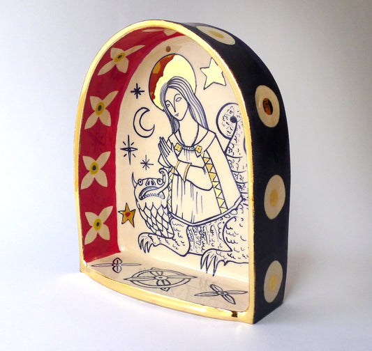 saint Margaret and the dragon ceramic shrine